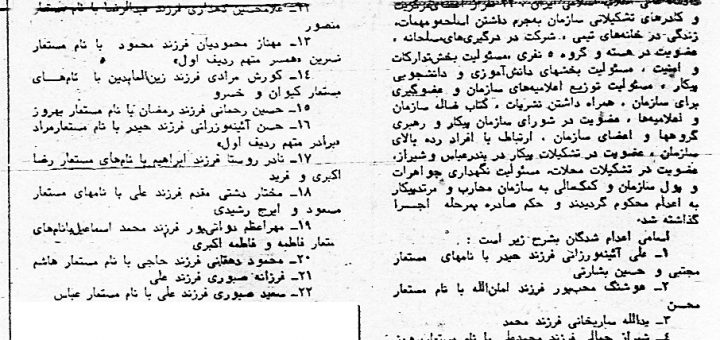 روزنامه اطلاعات خبر از اعدام بیست و دو زندانی سیاسی در شیراز می دهد04-09-1361